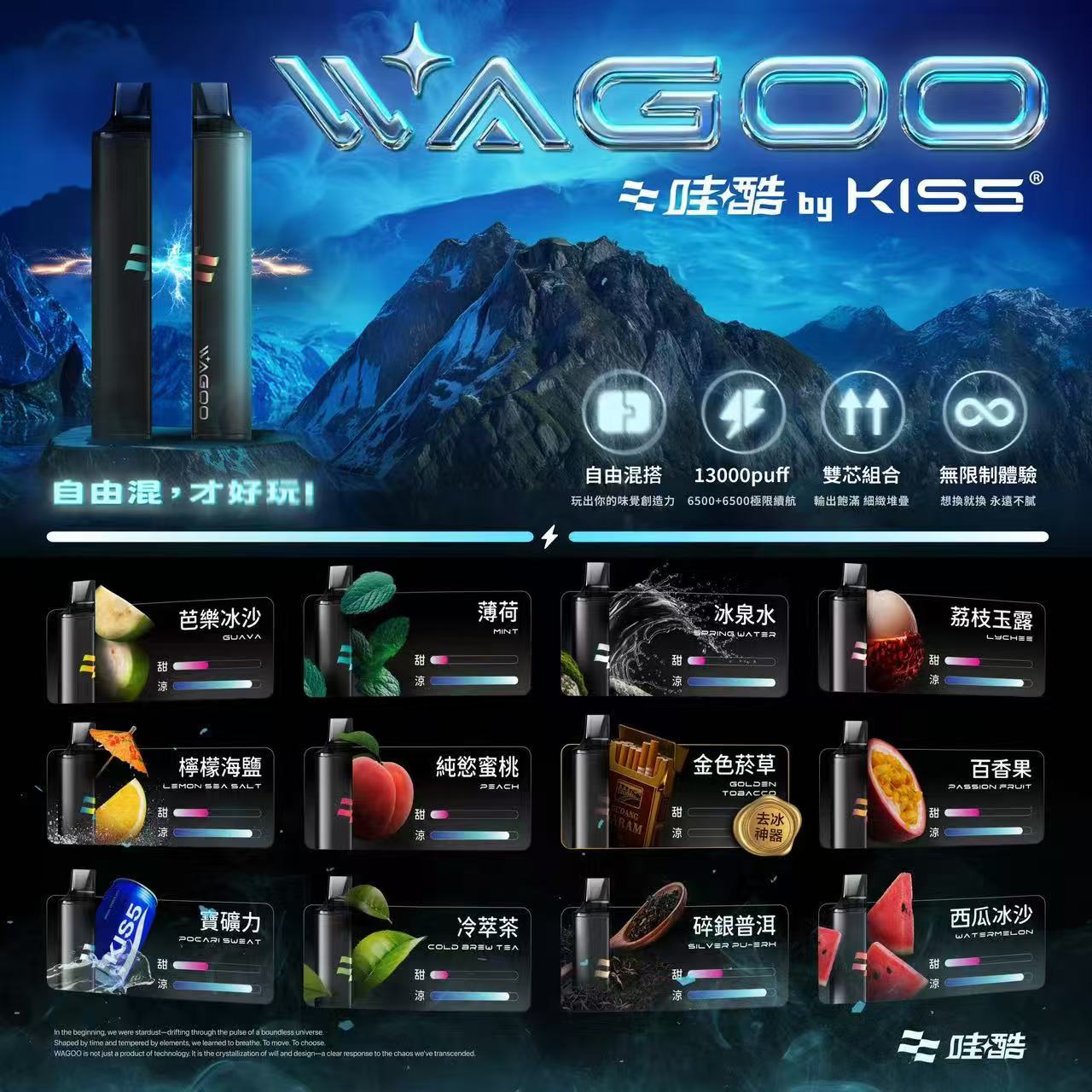 哇酷 kis5 拋棄式菸 6500口 自由混搭雙口味 雙芯組合